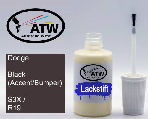 Dodge, Black (Accent/Bumper), S3X / R19: 20ml Lackstift, von ATW Autoteile West.